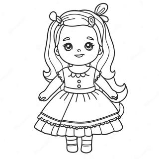 Página para Colorir da Boneca Fofa com Vestido | Página para colorir de Boneca