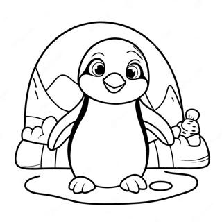 Página para Colorir do Pinguim Fofo na Frente do Igloo | Página para colorir de Igloo