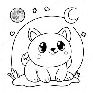 Página para Colorir Animais Fofos Sob a Lua | Página para colorir de Sobre a Lua