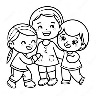 Página para Colorir de Crianças Multiculturais Brincando Juntas | Página para colorir de Multicultural