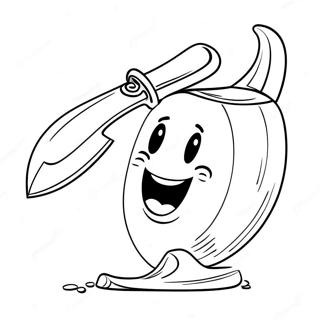 Página para Colorir Faca de Desenho Animado com Rosto Sorridente | Página para colorir de Faca