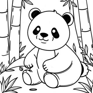 Página para Colorir de um Panda Fofo Entre Bambu | Página para colorir de Bambu