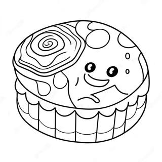 Página para Colorir do Bolo de Lua Fofo com Rosto Sorridente | Página para colorir de Bolo da Lua