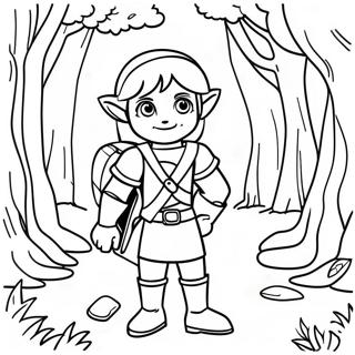 Link em uma Página para Colorir na Floresta Majestosa | Página para colorir de Link