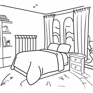 Página para Colorir do Quarto Aconchegante | Página para colorir de Quarto