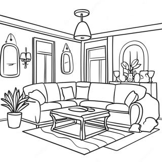 Página para Colorir da Sala de Estar Brilhante | Página para colorir de Quarto